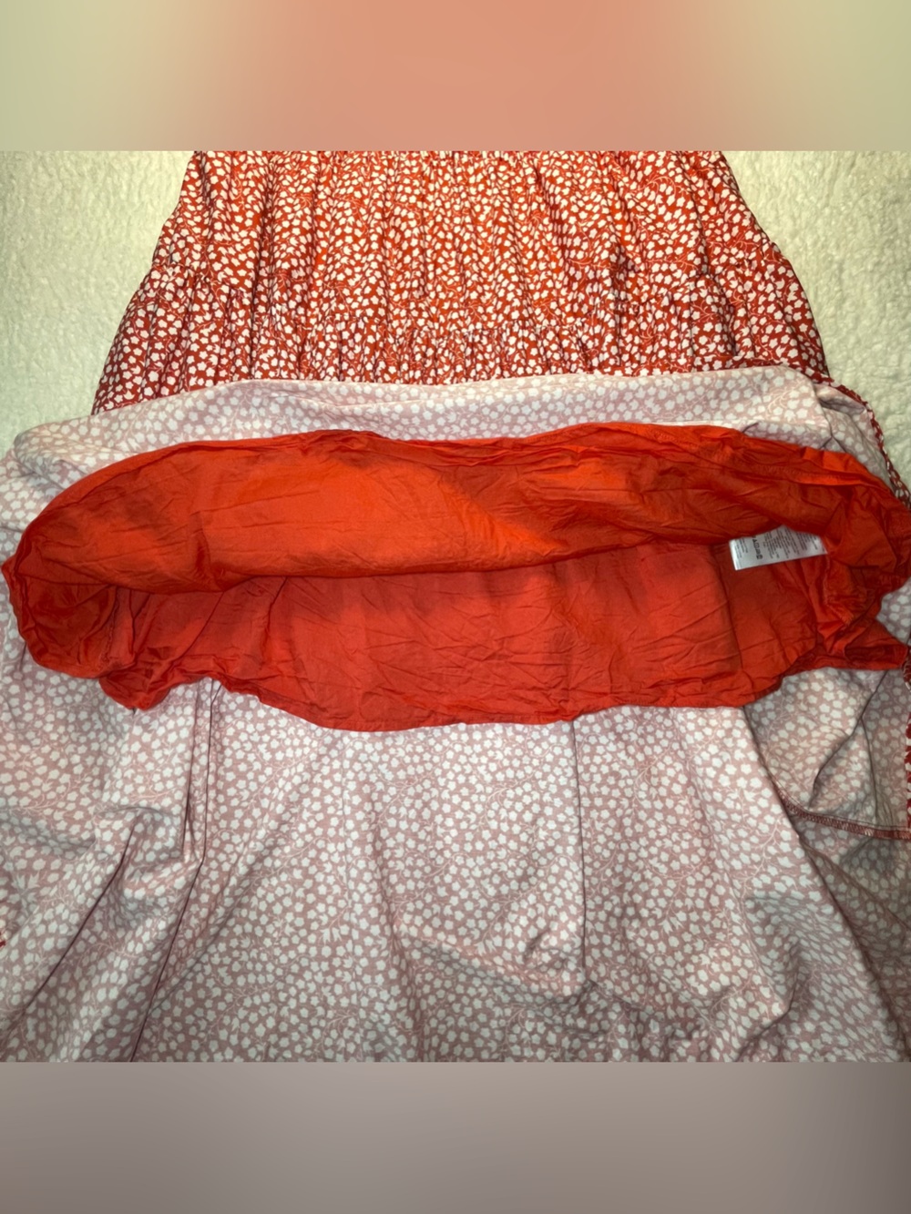 Anthropologie Red Ditsy Midi Dress 1X Plus Sz Floral Smocked Puff Sleeves Pocket - Picture 15 of 15